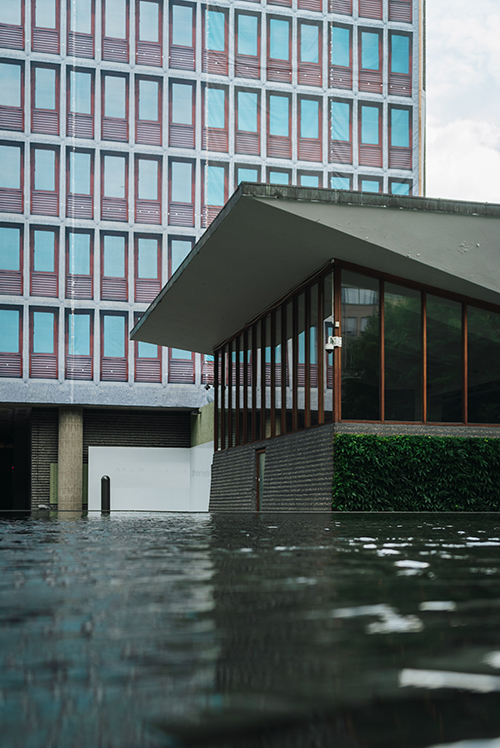 Flooded business buildings