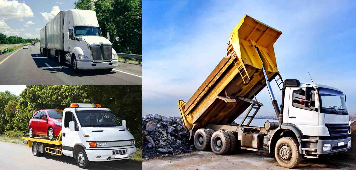 commercial long haul truck, tow truck and dump truck
