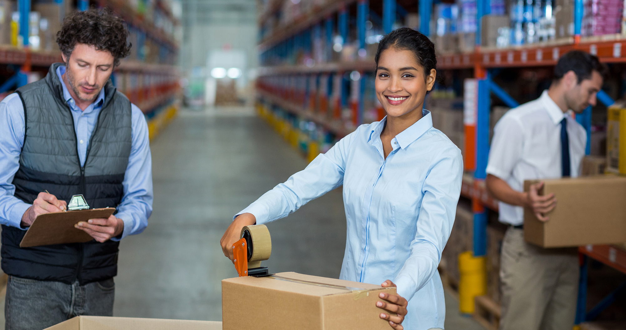 workers at wholesale warehouse